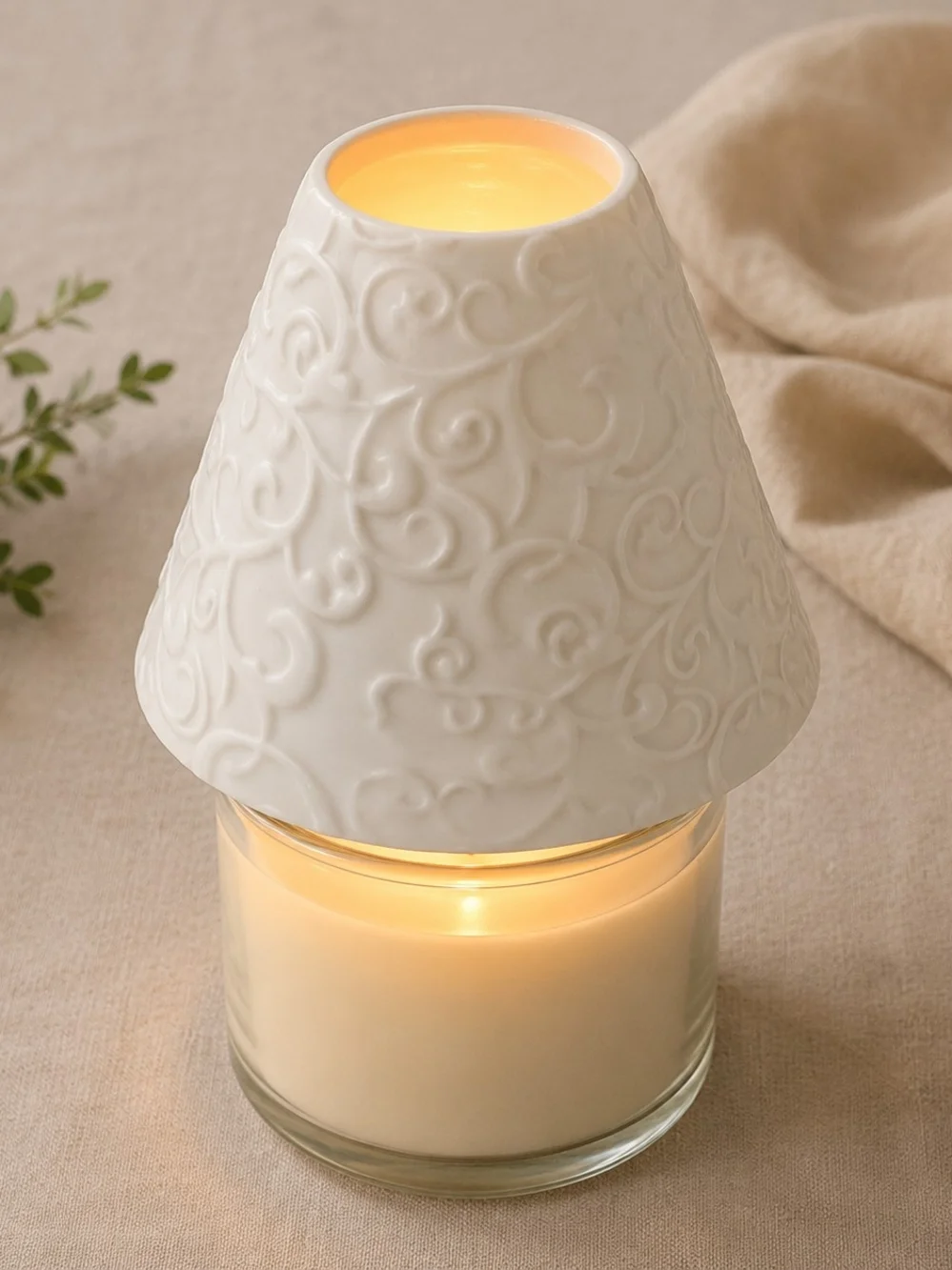 #6028 Gold Canyon Scrolling Candle Shade  White Ceramic